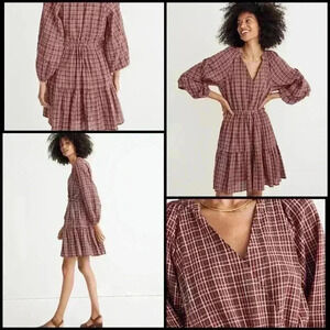 Madewell Seersucker Wrap Bodice Raglan Sleeve Cottagecore Boho Mini Dress Size M